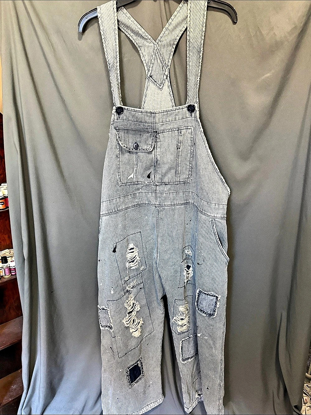 Jaded Gypsy Endless Travel Striped Distressed Overalls in Blue & White Size 0/S